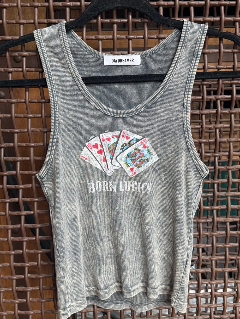 NEW Free People Daydreamer Born Lucky Ribbed Graphic Tank Top M